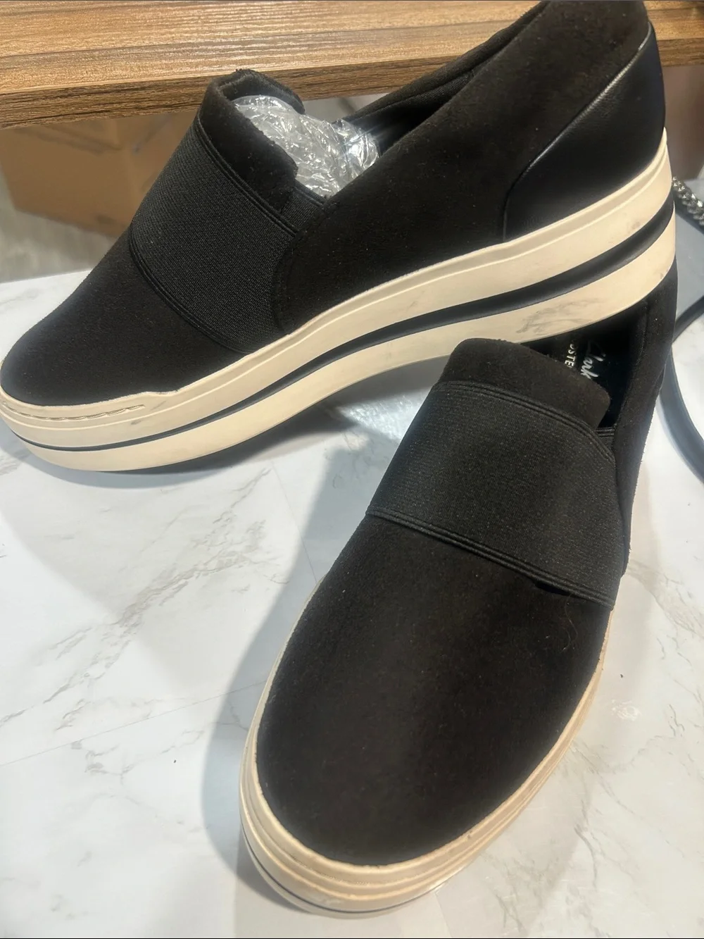 Clarks Black Slip-On Platform Loafers cloudsteppers